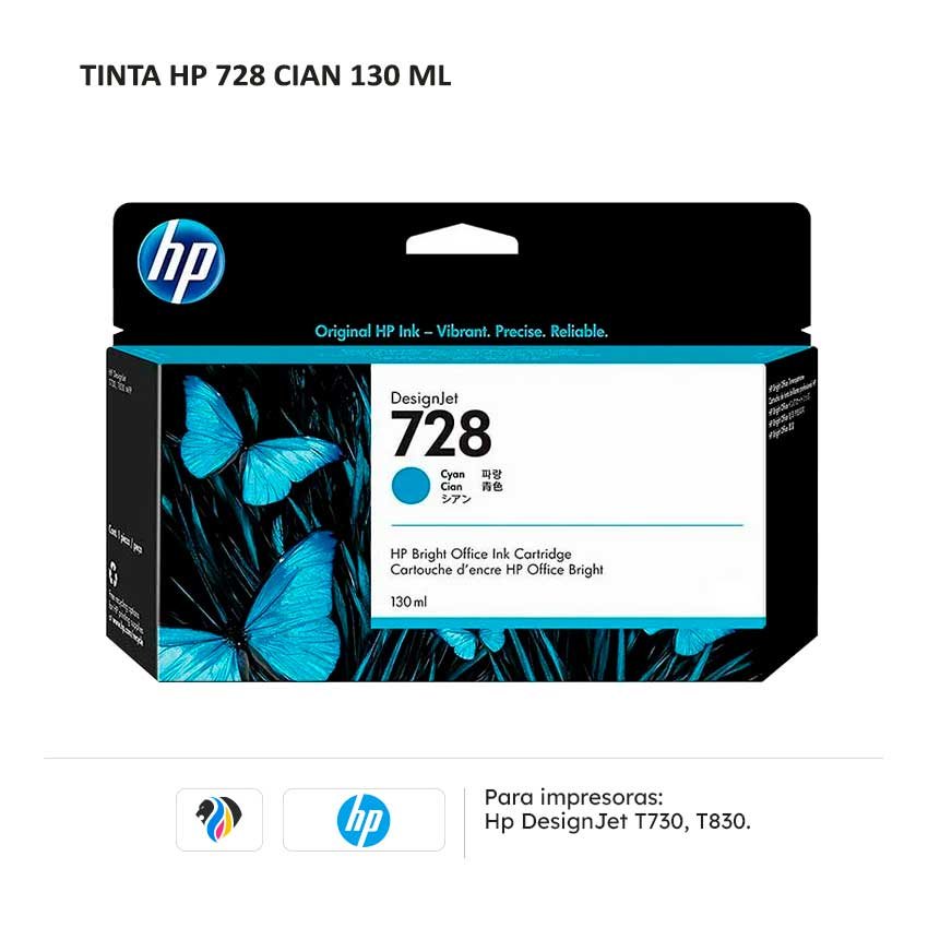 TINTA HP 728 CIAN PARA T730 830 130ML