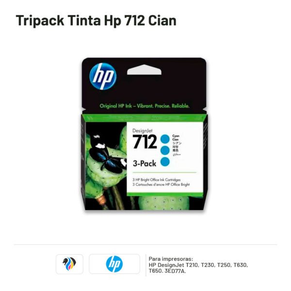TRIPACK TINTA HP 712 CIAN
