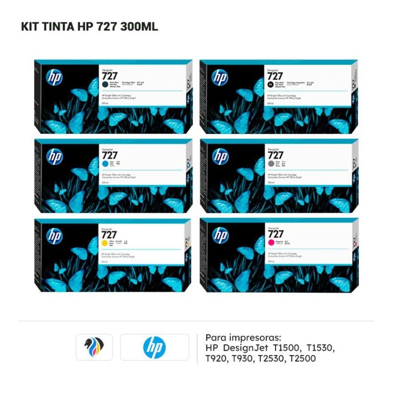 Lot De 6 Cartouches D'encre HP DesignJet T930/T1500/T1530/T2530 - Encre D'origine 727, 300ml, Garantie 1 An