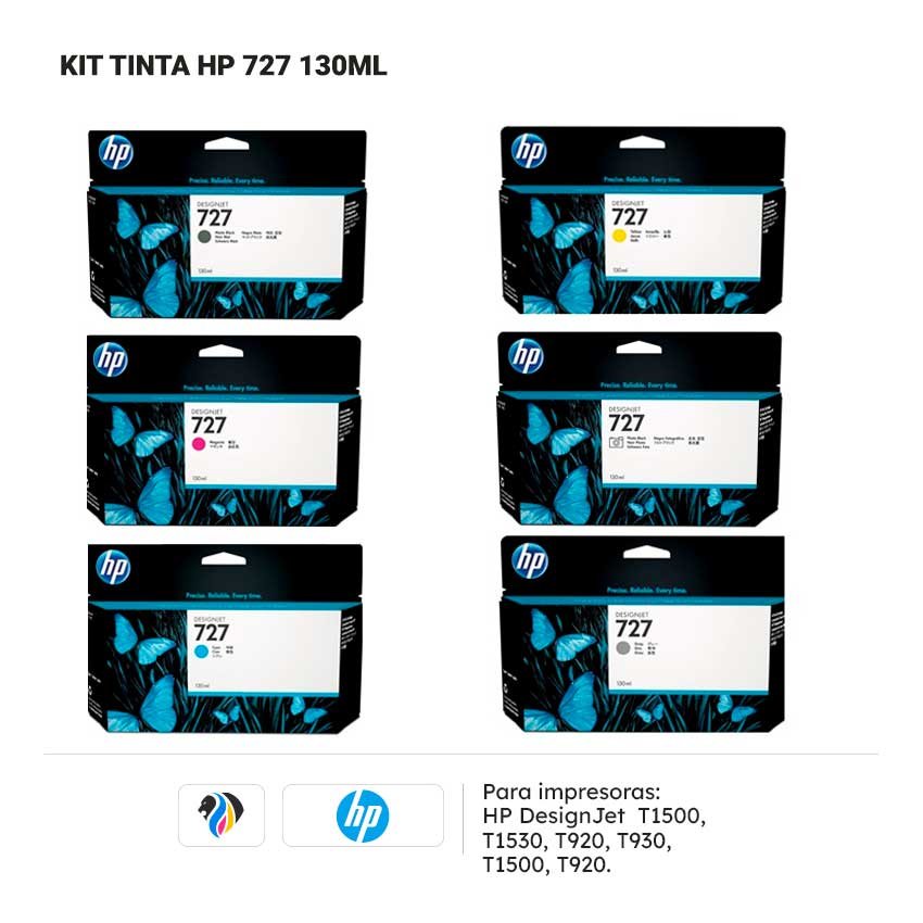 KIT TINTA HP 727 130ML PARA T920 1500 2500