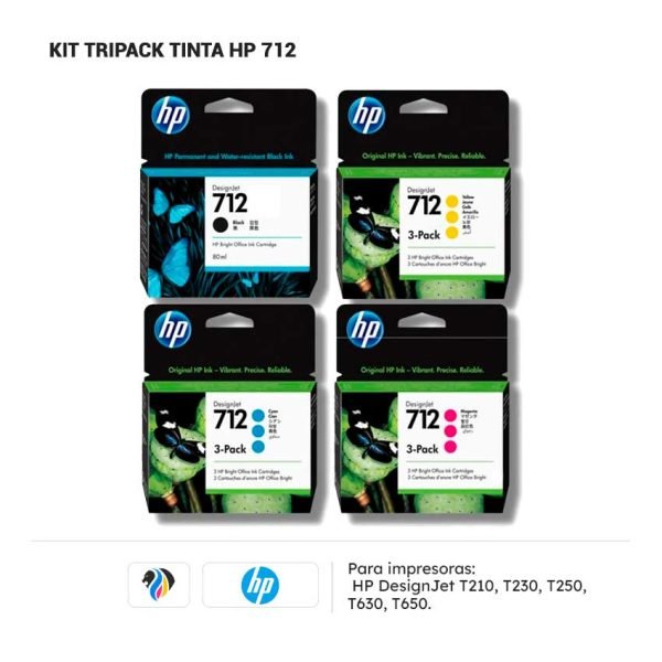 KIT TRIPACK TINTA HP 712 PARA T210 230 250 630 650