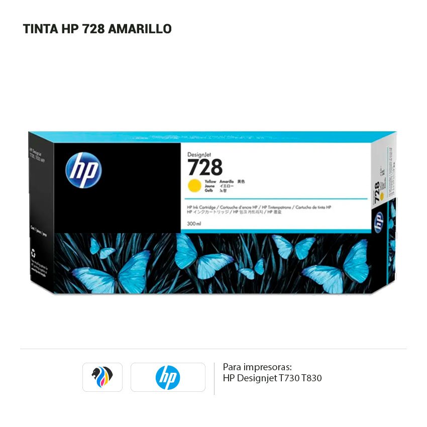 TINTA HP 728 AMARILLO 300ml PARA T730 T830