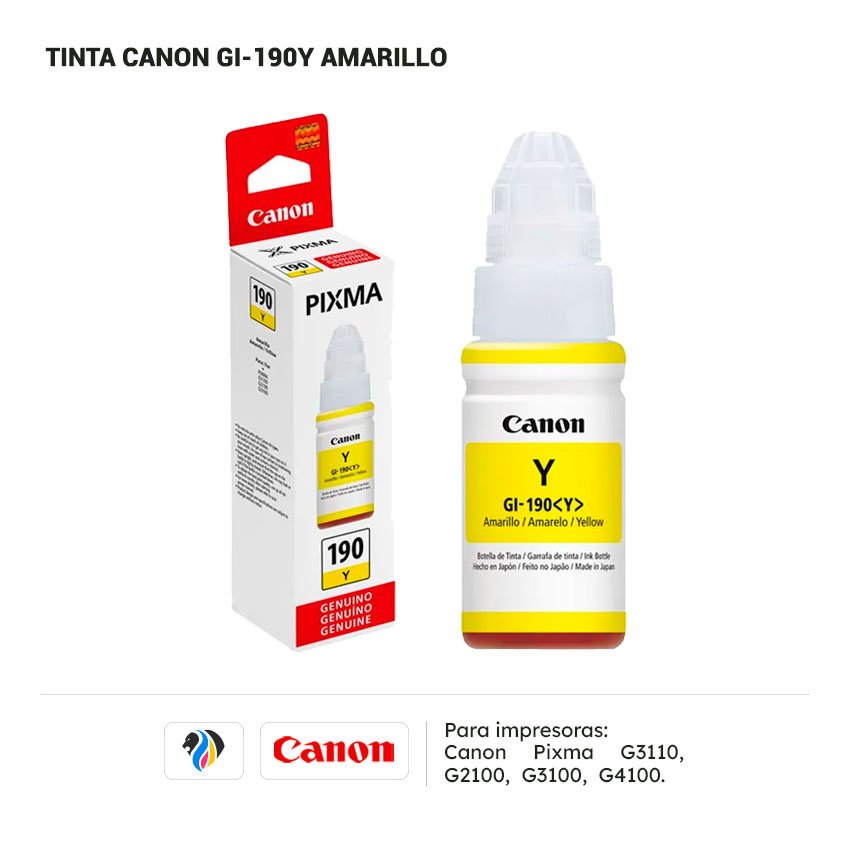 TINTA CANON GI-190Y PARA G3110 2100 3100 4100