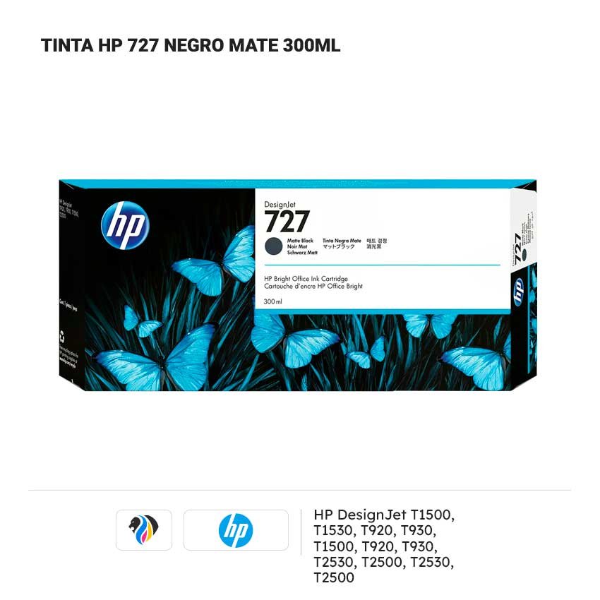 TINTA HP 727 NEGRO MATE 300ML PARA T1500