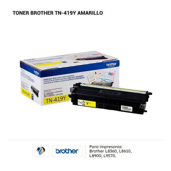 Toner Brother TN 419Y para impresora 8360 8610 8900 9570
