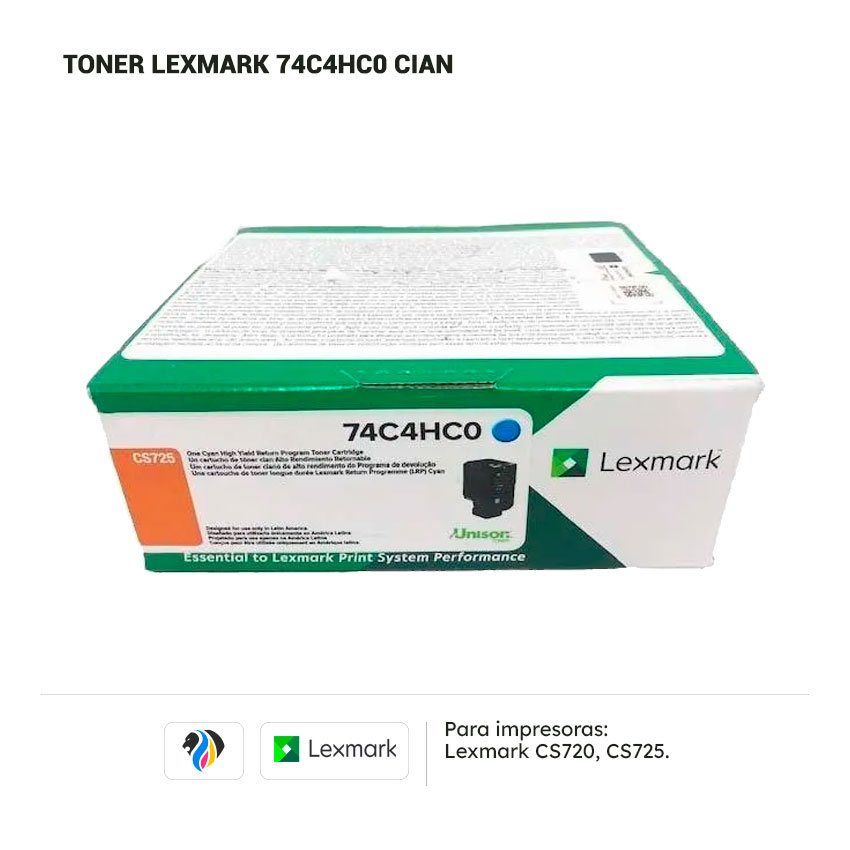 Toner Lexmark 74C4HC0 Cian para impresora CS720 725
