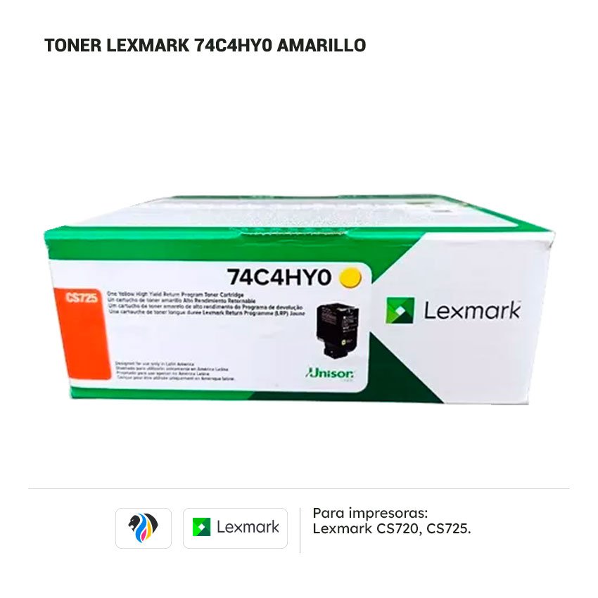 Toner Lexmark 74C4HY0 Amarillo para impresora CS720 725