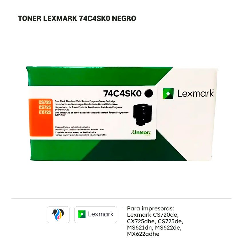 Toner Lexmark 74C4SK0 Negro para impresora 720 725 621 622