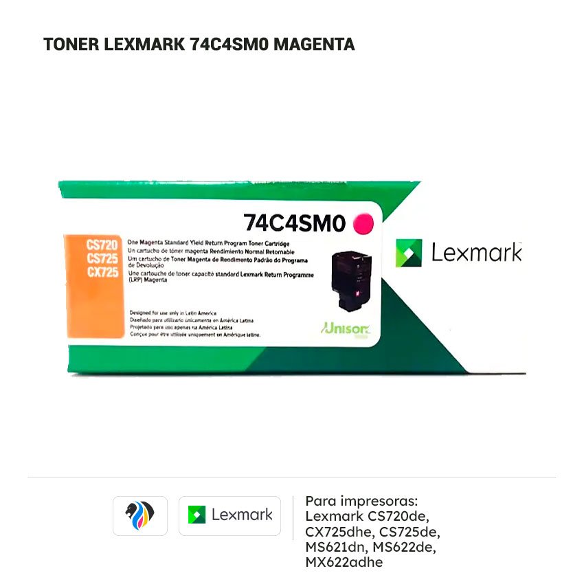 Toner Lexmark 74C4SM0 Magenta para impresora 720 725 621 622