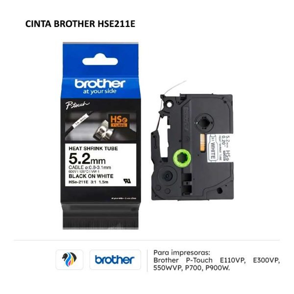 CINTA BROTHER HSE211E NEGRO SOBRE BLANCO