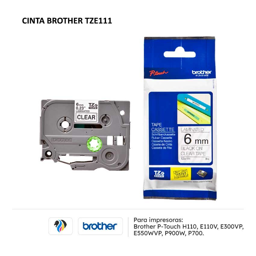 CINTA BROTHER TZE111 NEGRO SOBRE TRANSPARENTE