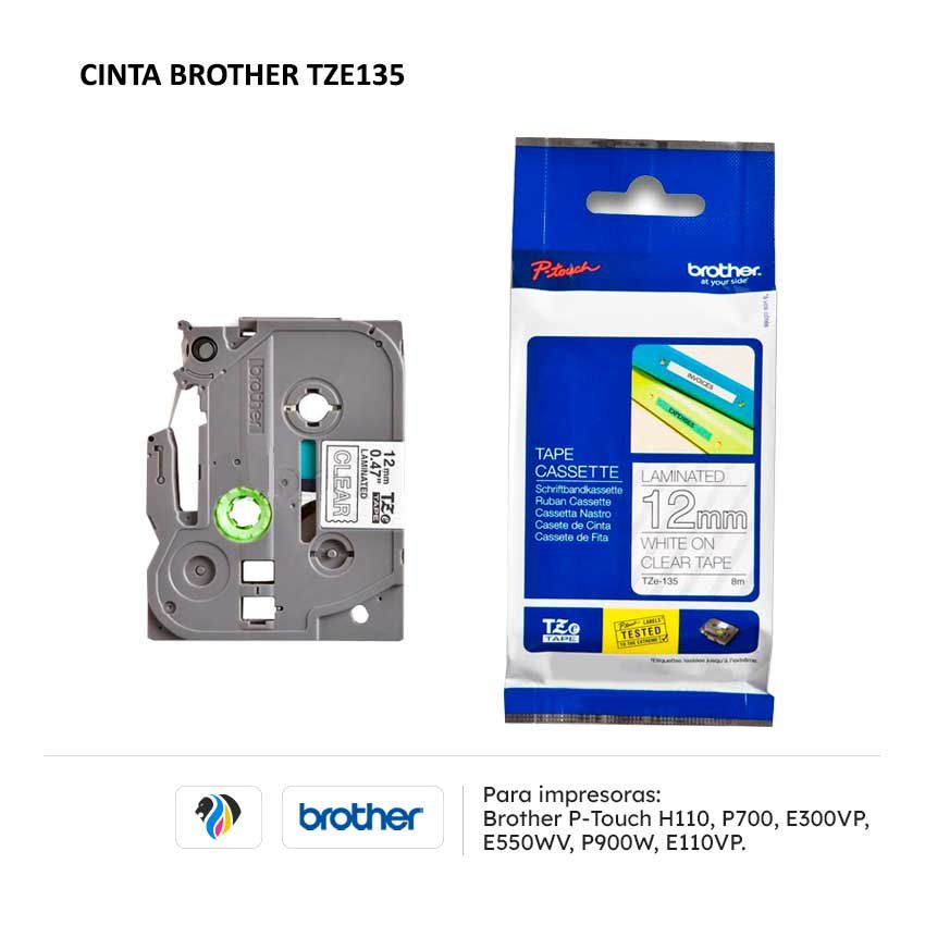 Cinta Brother TZE135 para impresoras H110 P700 E300VP E550WV P900W E110VP