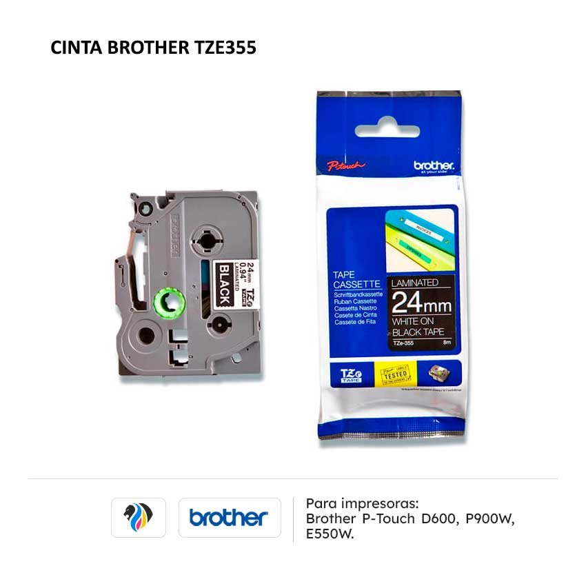 Cinta Brother TZE355 para impresoras D600 P900W E550W