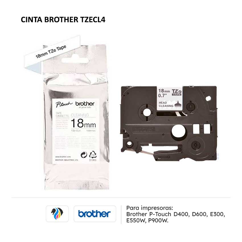 Cinta Brother TZECL4 para impresoras D400 D600 E300 E550W P900W
