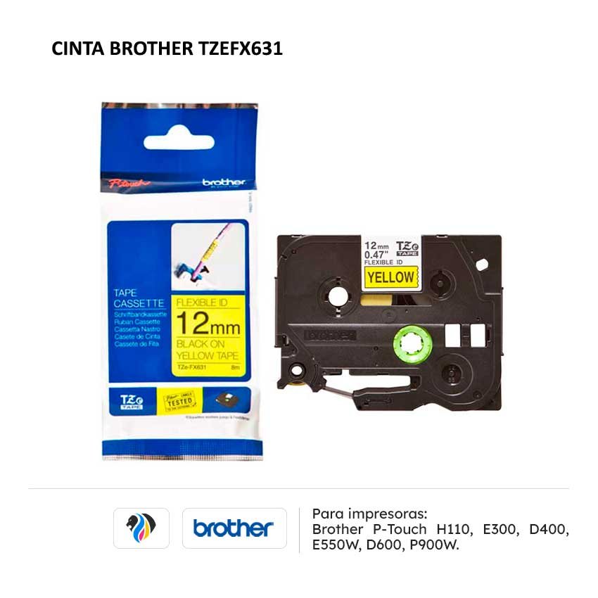 Cinta Brother TZEFX631 para impresoras H110 E300 D400 E550W D600 P900W