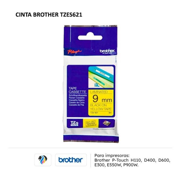 Cinta Brother TZES621 para impresoras H110 D400 D600 E300 E550W P900W