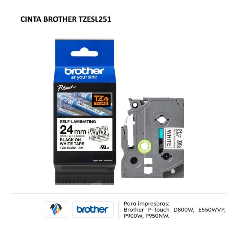 Tamburo Brother Mfc 1910 W (TZe251) Per Stampanti PT1400 - Nero Su Bianco, Larghezza 24mm, Originale Nastro Etichette Brother TZ251 - Foto 2