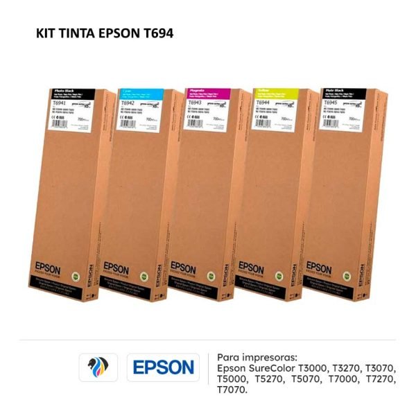 Kit Tinta Epson T694 para impresoras T3000 T3270 T3070 T5000 T5270 T5070 T7000 T7270 T7070