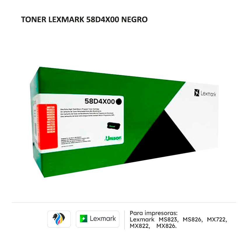 TONER LEXMARK 58D4X00 NEGRO PARA 722 822 823 826