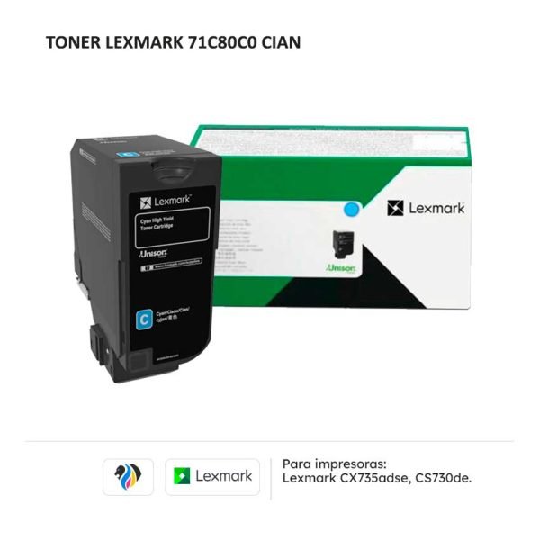 TONER LEXMARK 71C80C0 CIAN PARA 730 735