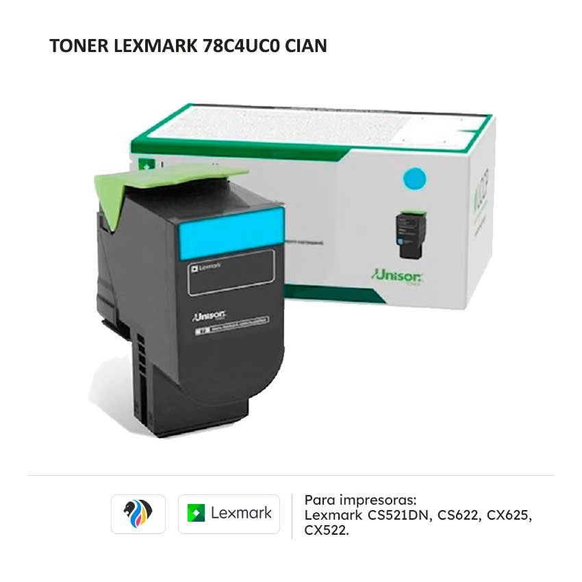 TONER LEXMARK 78C4UC0 CIAN PARA 521 522 622 625