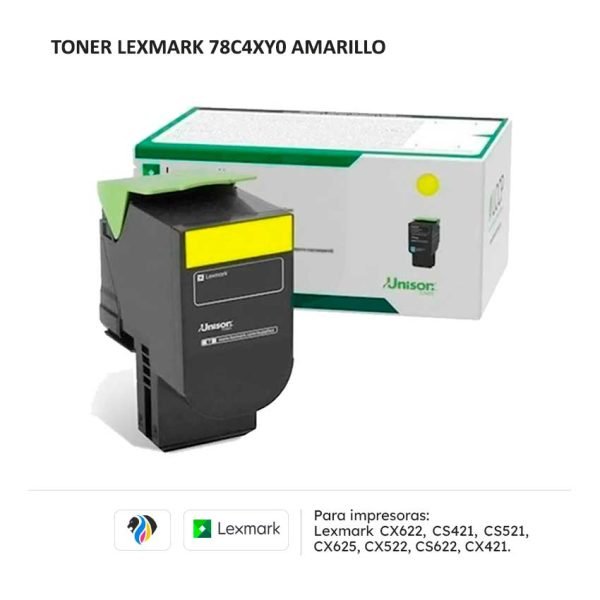 Toner Lexmark 78C4XY0 Amarillo para impresoras 421 521 522 622 625