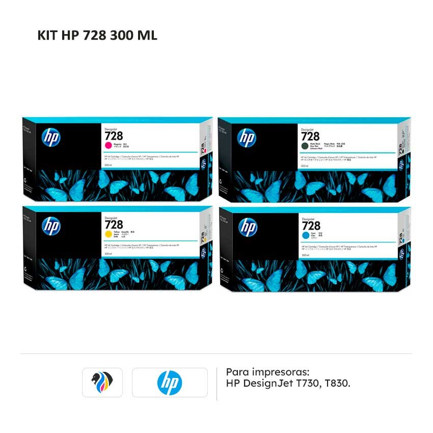 Kit Tinta HP 728 300 ML para impresoras HP T730 T830