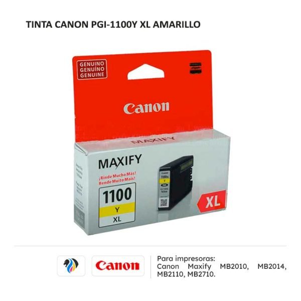 Tinta Canon PGI-1100Y XL Amarillo para impresora MB2010 MB2014 MB2110 MB2710