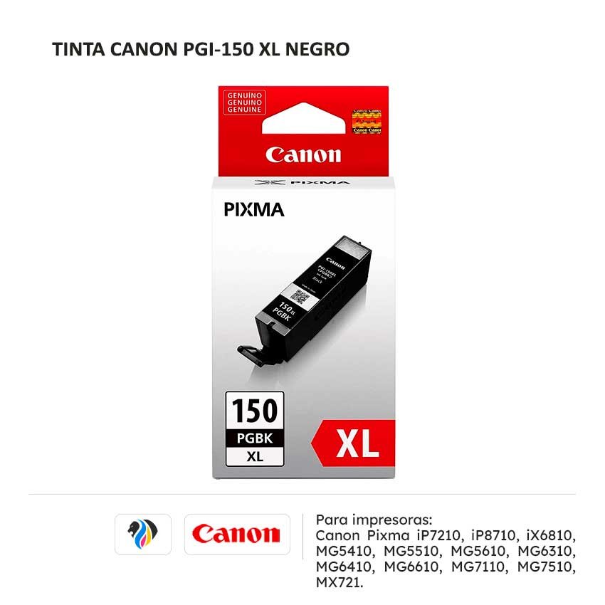 Tinta Canon PGI-150 XL Negro para impresora iP7210 iP8710 iX6810 MG5410 MG5510 MG5610 MG6310 MG6410 MG6610 MG7110 MG7510 MX721