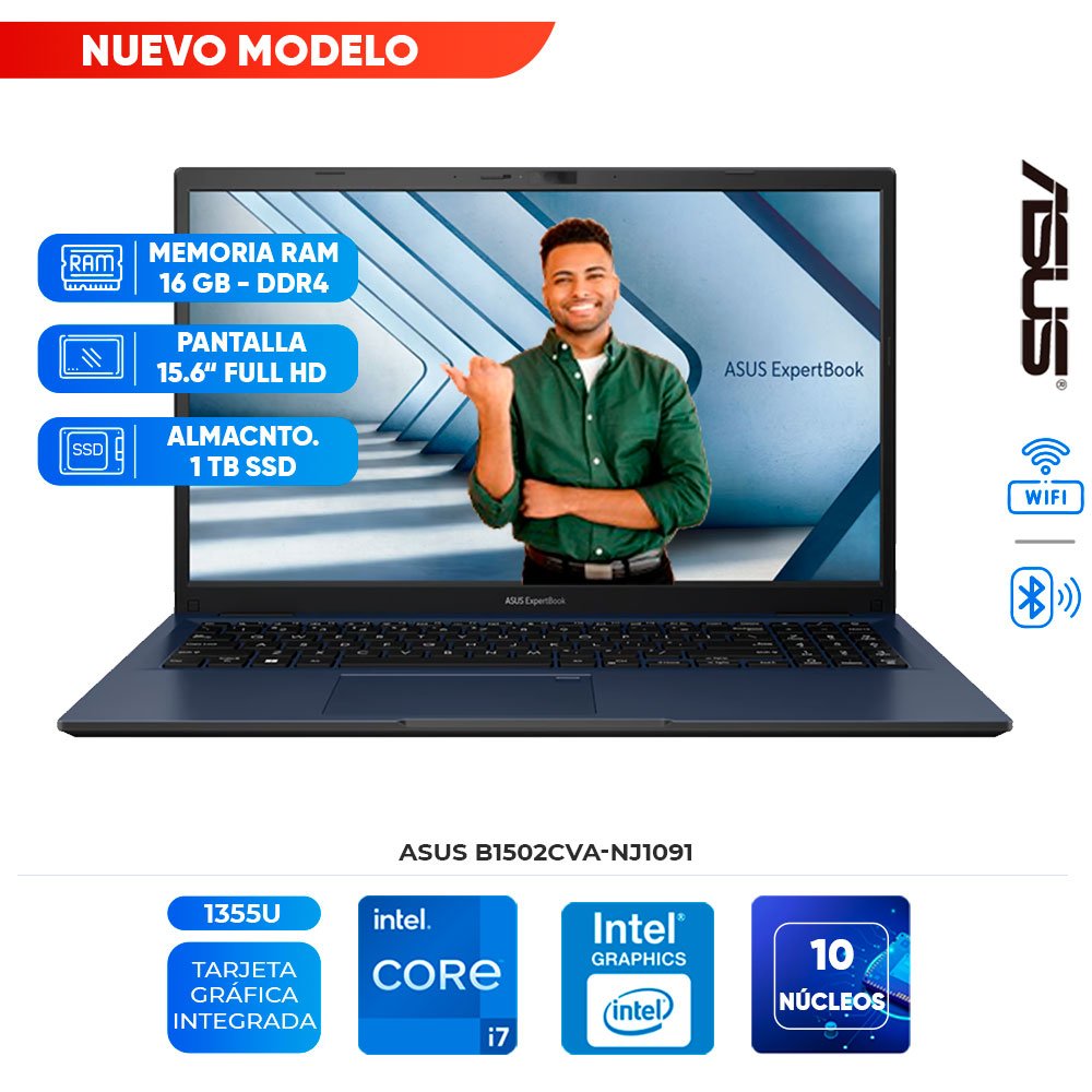 Laptop ASUS B1502CVA-NJ1091 15.6" FHD TN 16:9, 60Hz, Core i7-1355U hasta 5GHz 16GB DDR4