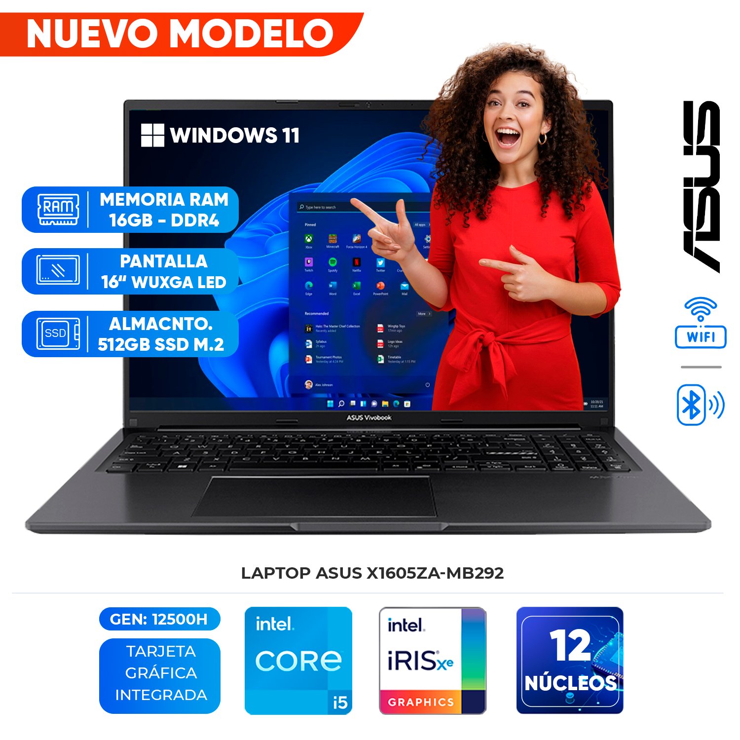 Laptop ASUS X1605ZA-MB292 16.0″ WUXGA LED IPS, Core i5-12500H hasta 4.5GHz, 16GB DDR4