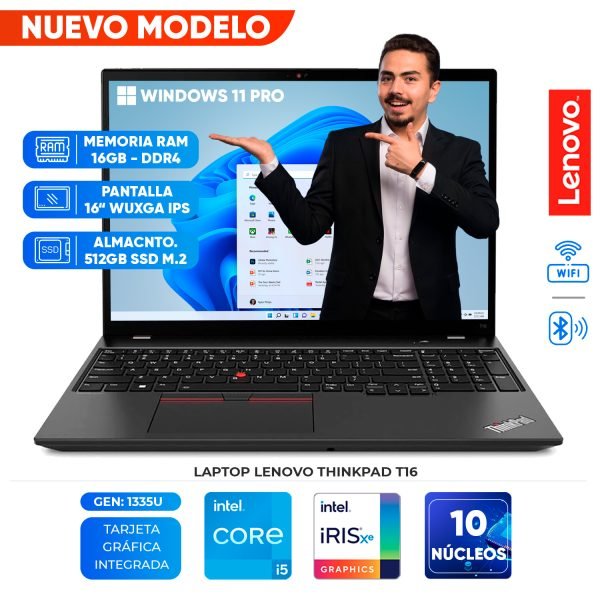Laptop Lenovo ThinkPad T16 Gen 2, 16″ WUXGA IPS Core i5-1335U 1.3/4.6GHz, 16GB DDR4-3200