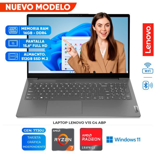 Laptop Lenovo V15 G4 ABP, 15.6″ FHD TN, AMD Ryzen 7 7730U 2.0/4.5GHz,16GB DDR4-3200