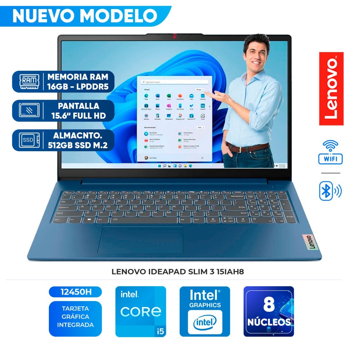 Laptop Lenovo IdeaPad Slim 3 15IAH8 15.6″ FHD TN Core i5-12450H 2.0/4.4GHz, 16GB LPDDR5-4800