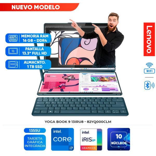 Laptop Lenovo Yoga Book 9 13IRU8, 2 x 13.3" 2.8K OLED Touch, Core i7-1355U 1.7/5.0GHz