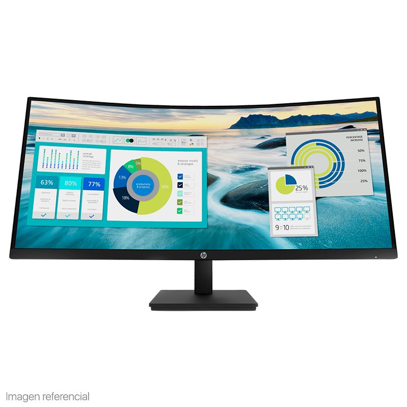 Monitor curvo HP P34hc G4 de 34 pulgadas Ultrawide encendido de frente.