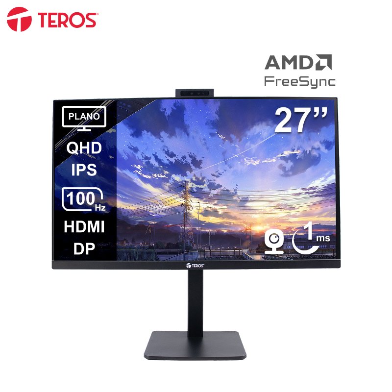 Monitor TEROS TE-2715CS de 27 pulgadas QHD IPS a 100Hz con camara web de 5MP y base pivotante en color negro